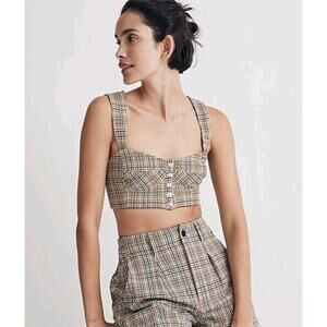 Madewell Size 2 Gingham Seersucker Sweetheart Bralette Top Multi Plaid Color